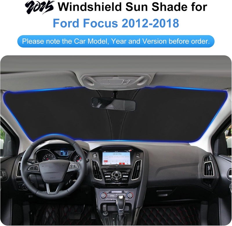 PinBaoLaLa Car Sun Shade for 2012-2018 Ford Focus Accessories Windshield Sunshade Cover Front Window Shade Custom Fit Focus Sun Visor Protector Foldable Blocks UV Rays - Image 2